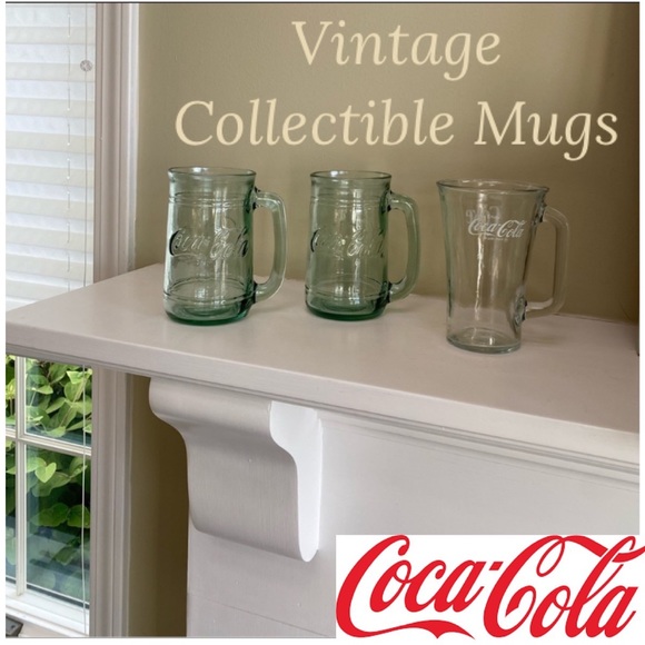 Vintage Coca Cola Mugs Green Glass Coca Cola Collectors Cup Bar Ware Drink Stein - Picture 1 of 10